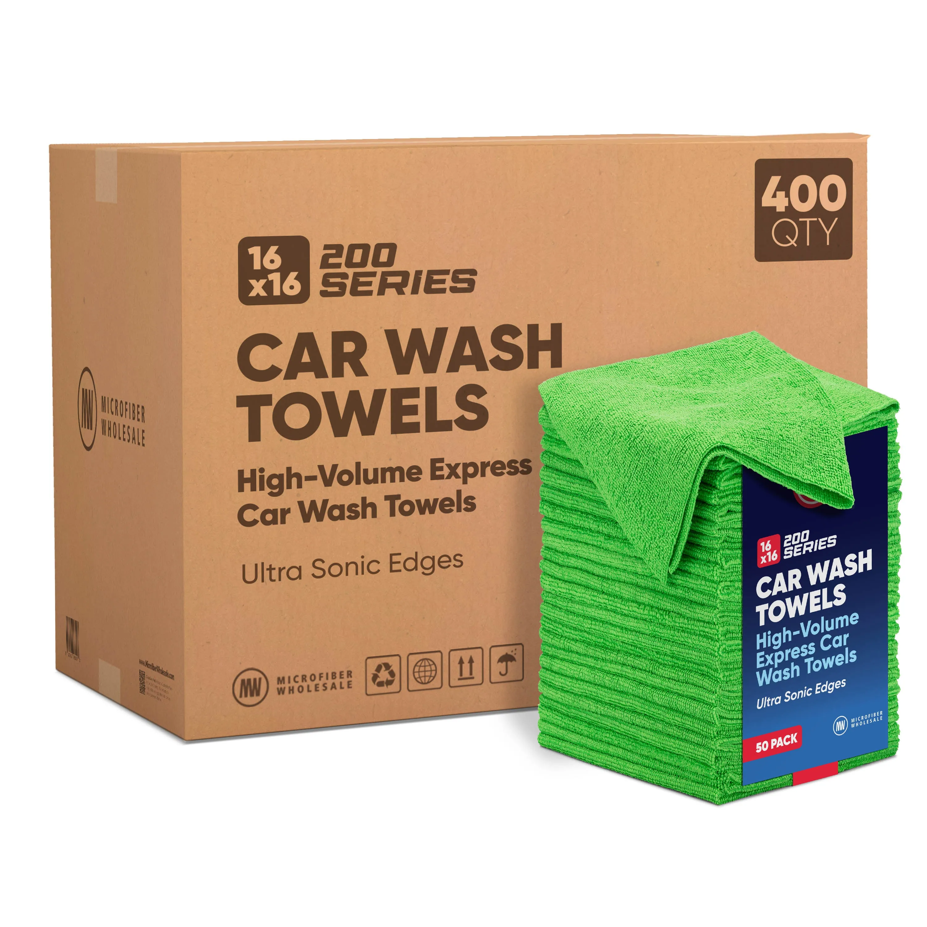 16"x16" 200 Series Microfiber Car Wash Towels - Case of 400