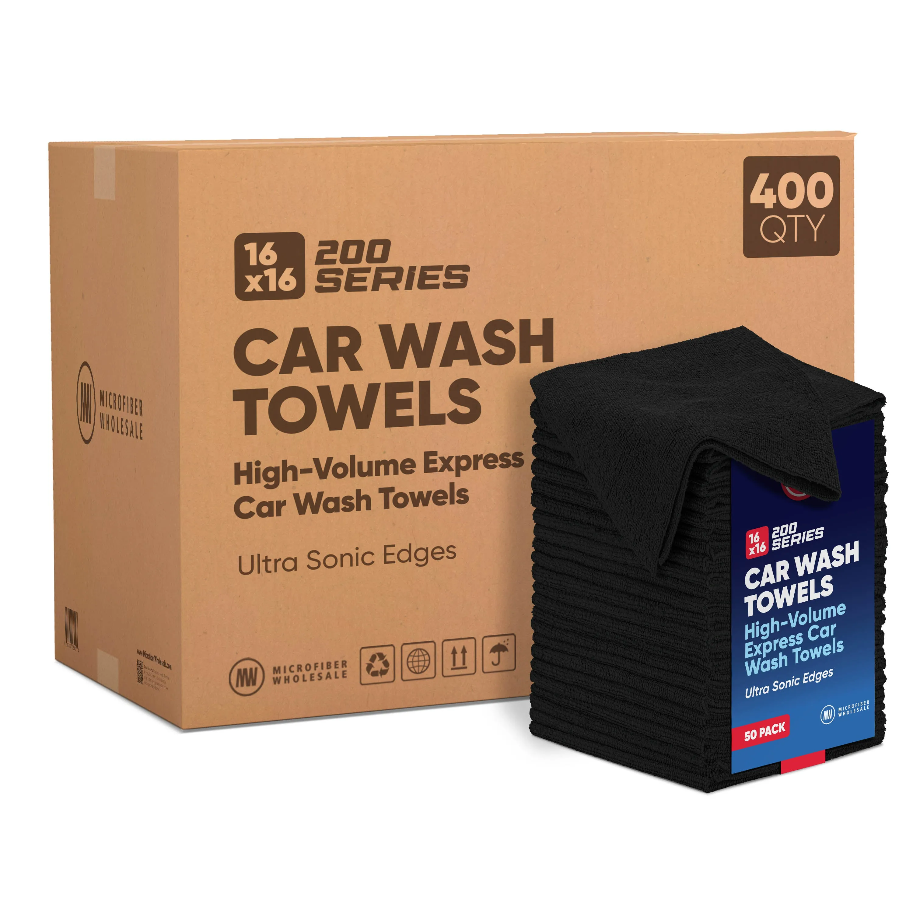 16"x16" 200 Series Microfiber Car Wash Towels - Case of 400