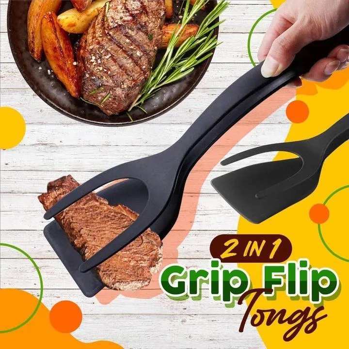 2-in-1 Grip Flip Tongs - Versatile Egg and French Toast Kitchen Accessories