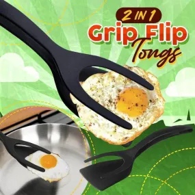 2-in-1 Grip Flip Tongs - Versatile Egg and French Toast Kitchen Accessories