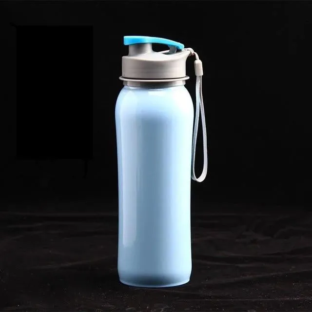 800ml Single Wall 304 Stainless Steel Sports Outdoor Water Bottle with Bpa-Free Spring Lid w Portable Rope