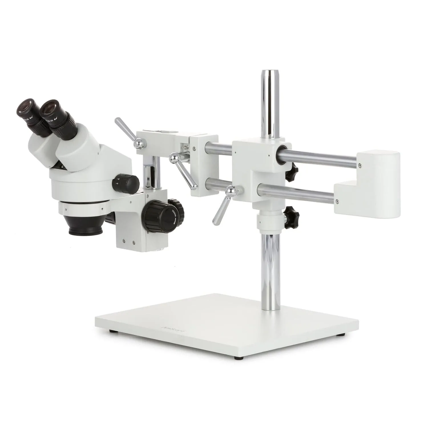 AmScope SM-4 Series Zoom Binocular Stereo Microscope 7X-45X Magnification with 150W Halogen Dual Gooseneck Lights on Double Arm Boom Stand