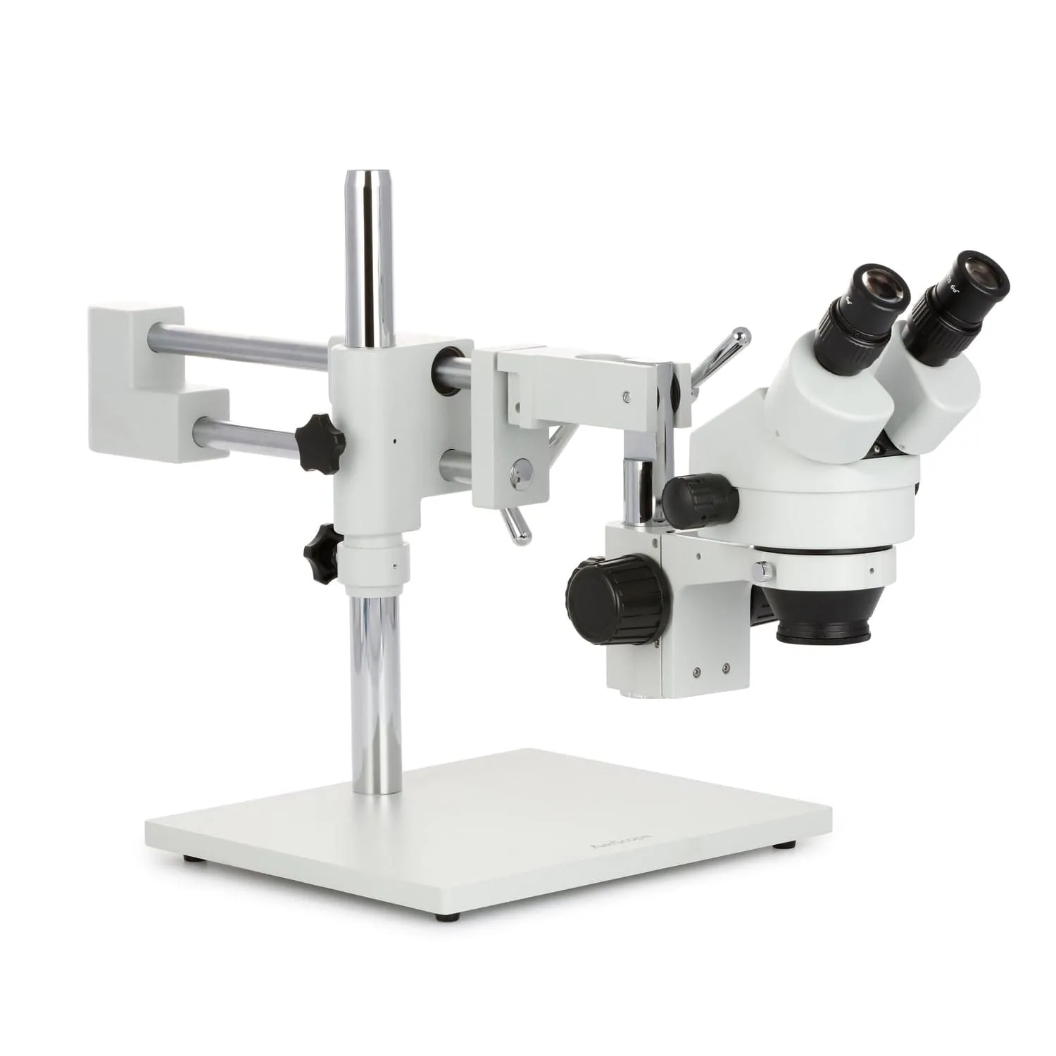 AmScope SM-4 Series Zoom Binocular Stereo Microscope 7X-45X Magnification with 150W Halogen Dual Gooseneck Lights on Double Arm Boom Stand