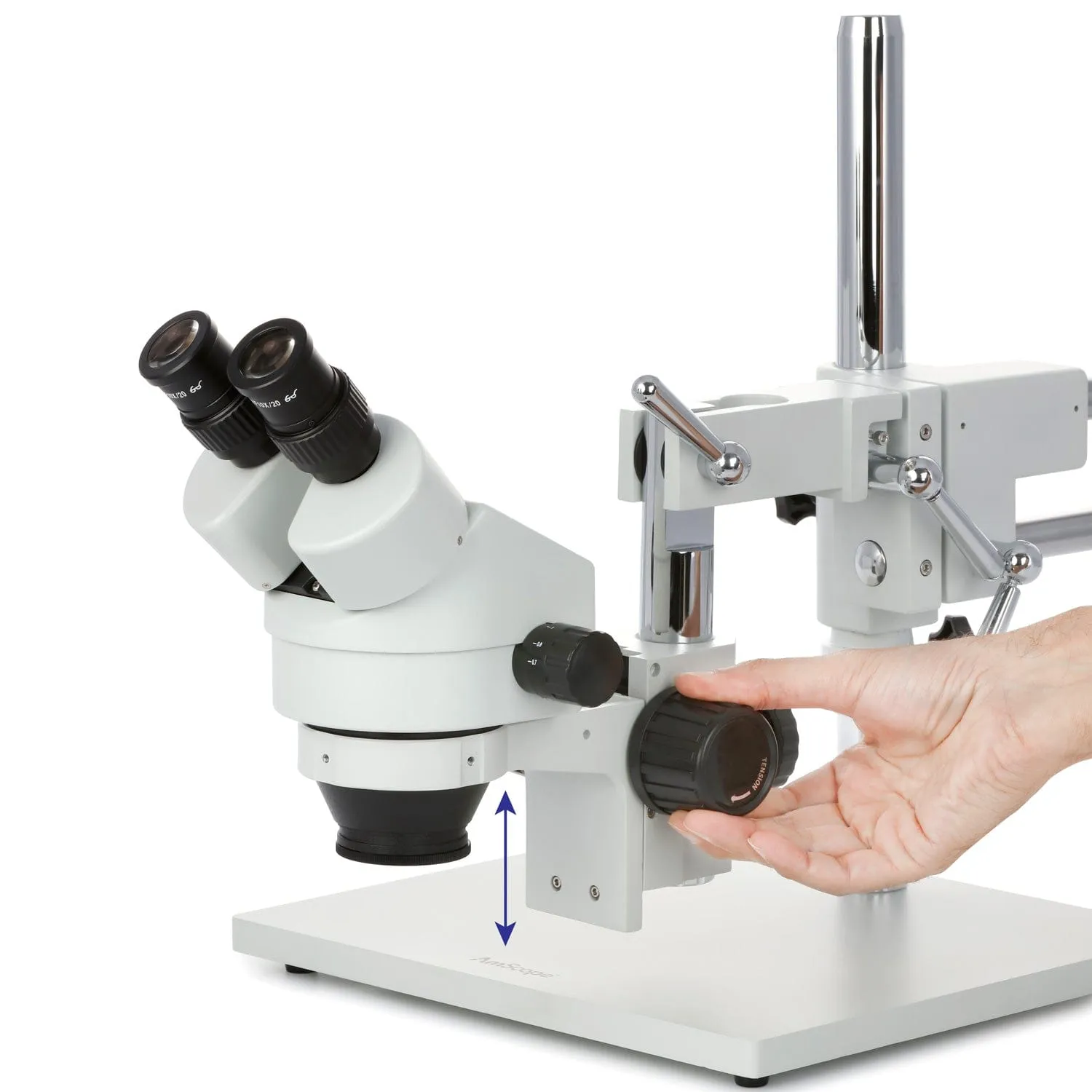 AmScope SM-4 Series Zoom Binocular Stereo Microscope 7X-45X Magnification with 150W Halogen Dual Gooseneck Lights on Double Arm Boom Stand