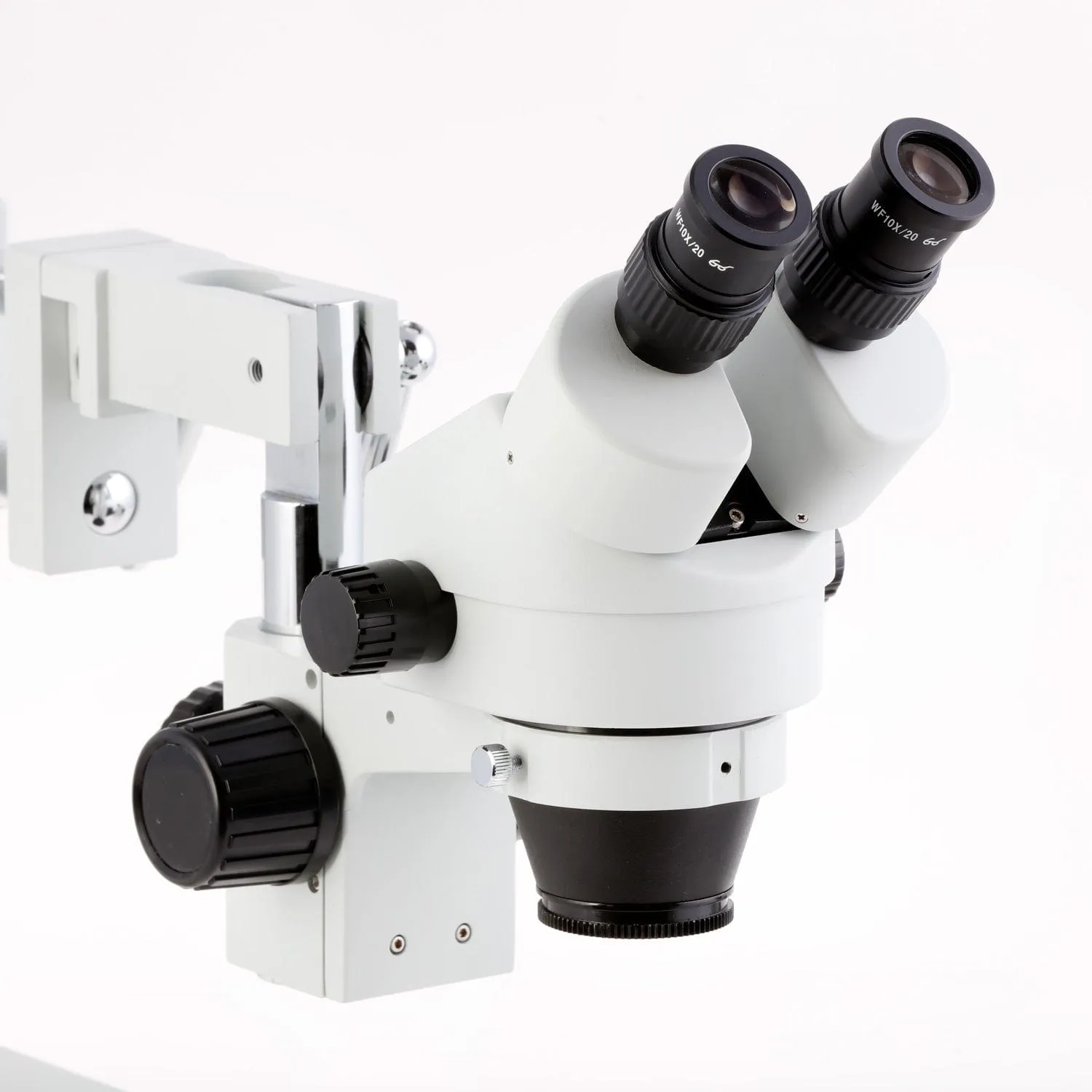 AmScope SM-4 Series Zoom Binocular Stereo Microscope 7X-45X Magnification with 150W Halogen Dual Gooseneck Lights on Double Arm Boom Stand