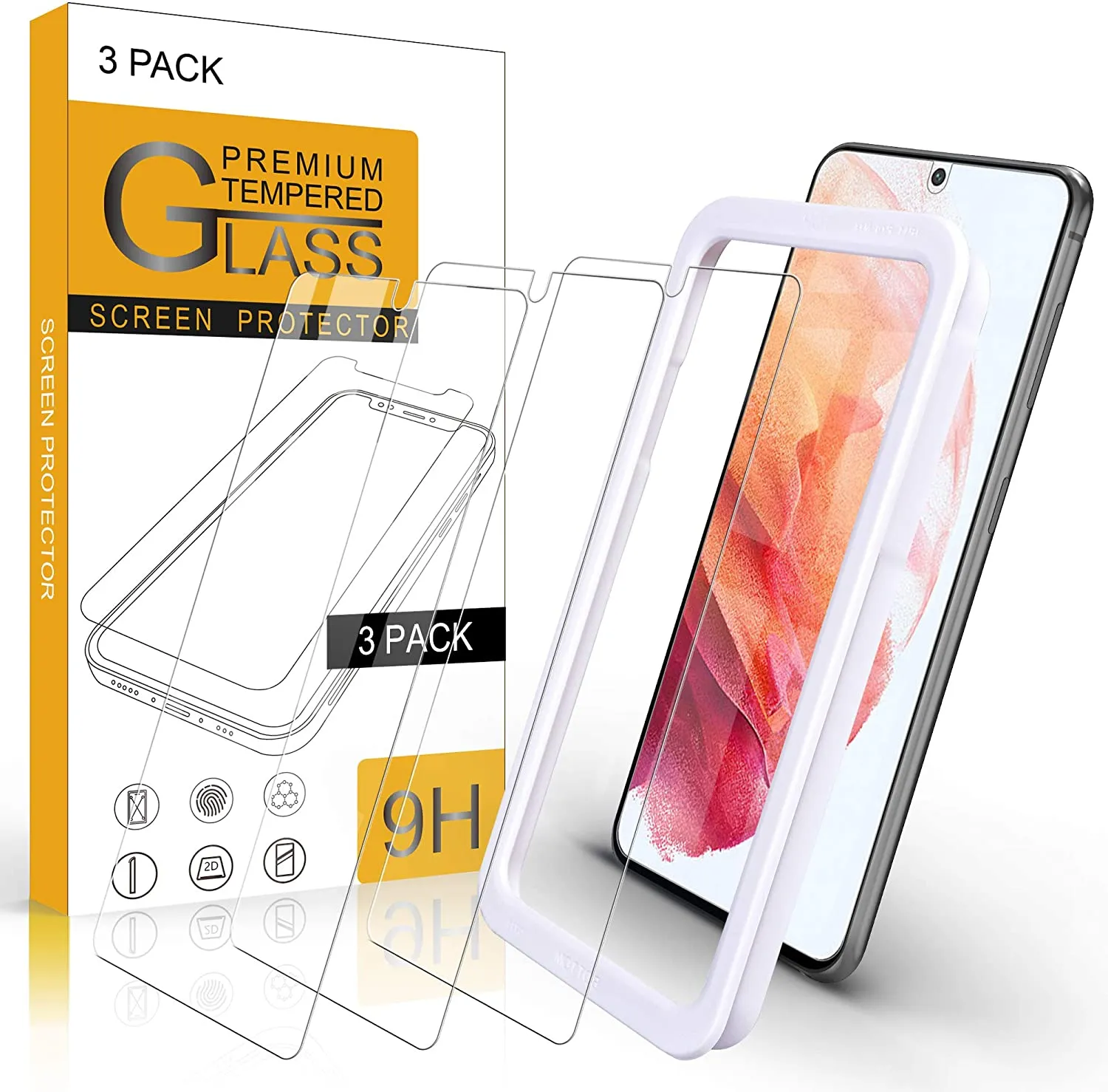 Arae Screen Protector for Samsung Galaxy S21, HD Tempered Glass Anti Scratch Work with Most Case, 6.2 inch, 3 Pack