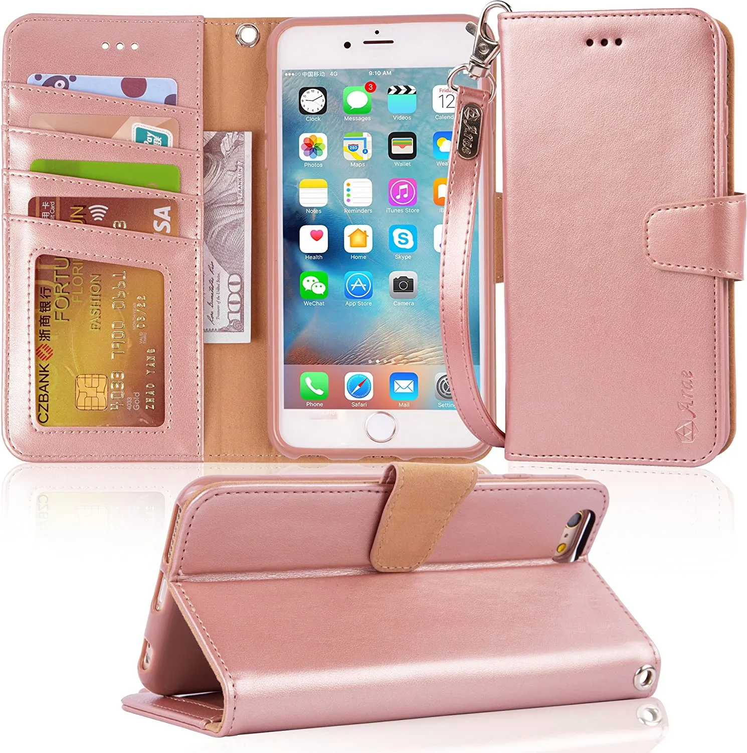 Arae Wallet case for iPhone 6s Plus/iPhone 6 Plus [Kickstand Feature] PU Leather with ID&Credit Card Pockets for iPhone 6 Plus / 6S Plus 5.5 inch (not for 6/6s)