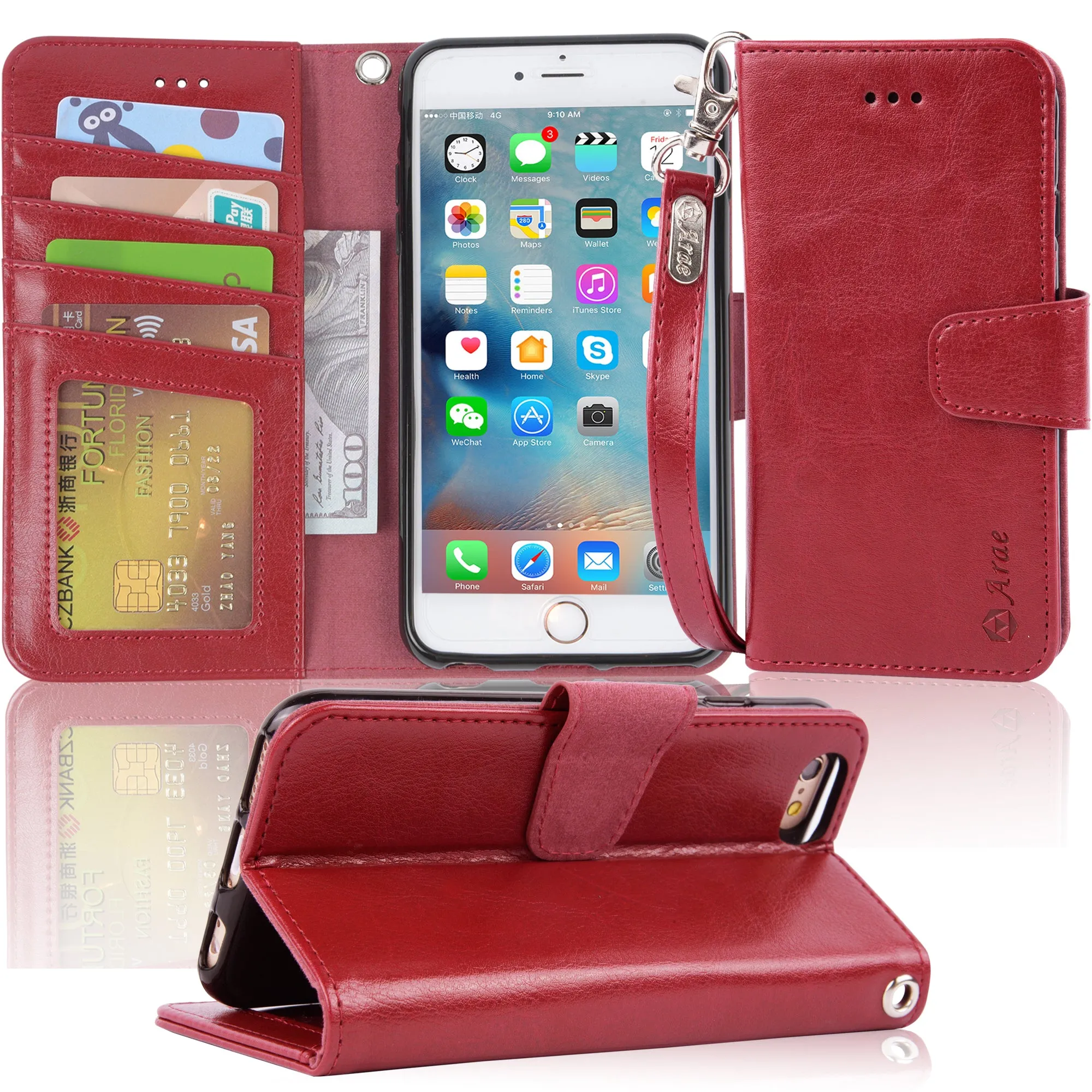 Arae Wallet case for iPhone 6s Plus/iPhone 6 Plus [Kickstand Feature] PU Leather with ID&Credit Card Pockets for iPhone 6 Plus / 6S Plus 5.5 inch (not for 6/6s)