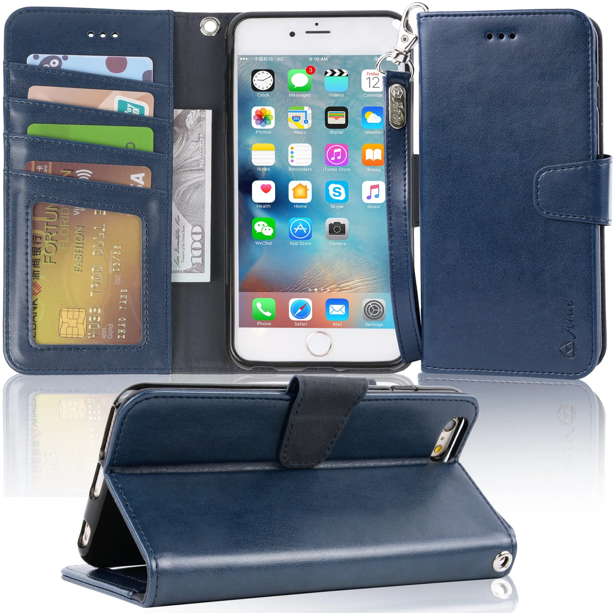 Arae Wallet case for iPhone 6s Plus/iPhone 6 Plus [Kickstand Feature] PU Leather with ID&Credit Card Pockets for iPhone 6 Plus / 6S Plus 5.5 inch (not for 6/6s)