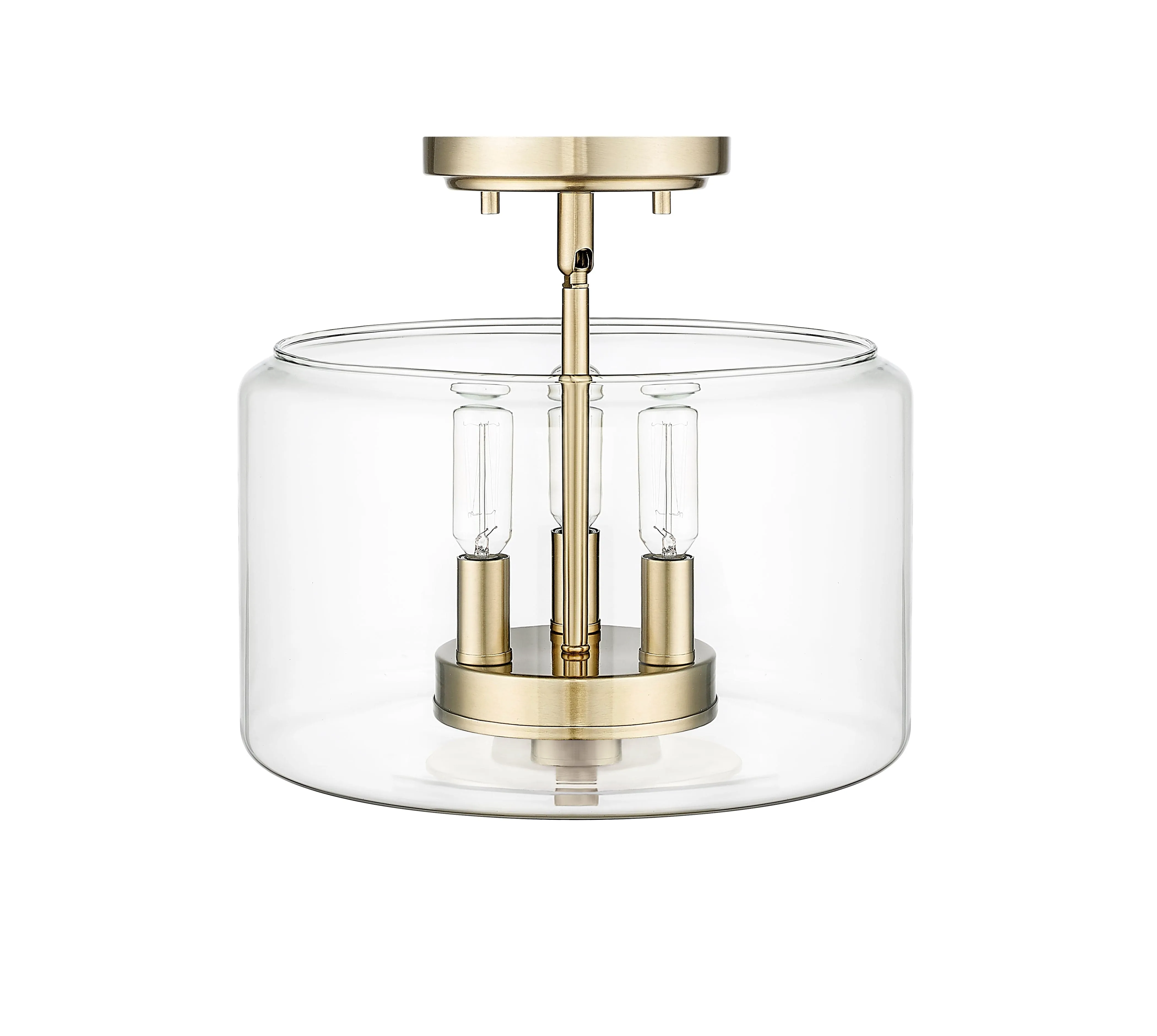 Asheville Semi-Flush Mount Fixture - Modern Gold - Clear Glass - 11in. Diameter - E12 Candelabra Base