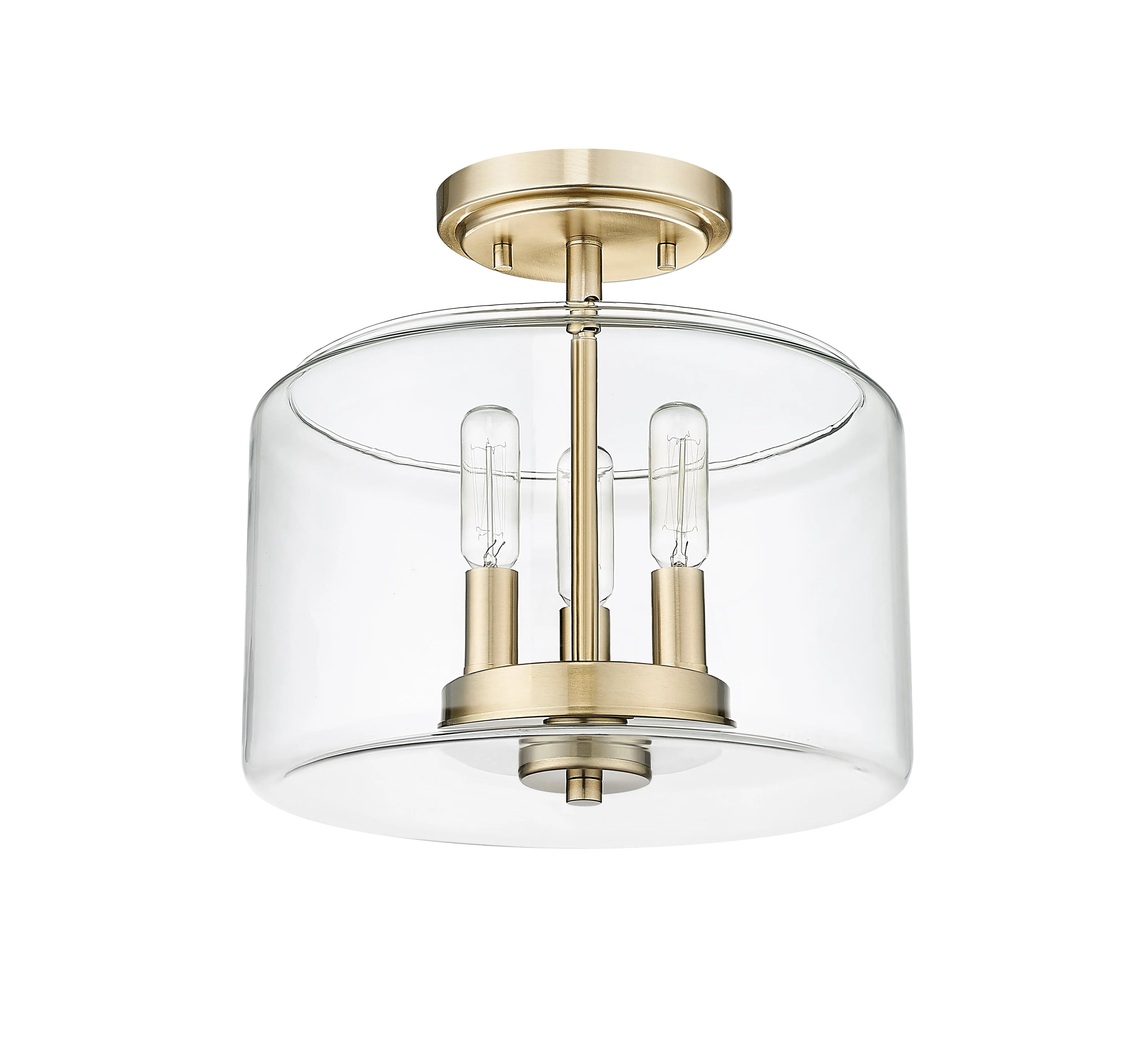 Asheville Semi-Flush Mount Fixture - Modern Gold - Clear Glass - 11in. Diameter - E12 Candelabra Base