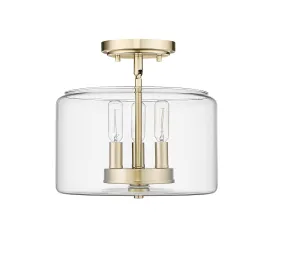 Asheville Semi-Flush Mount Fixture - Modern Gold - Clear Glass - 11in. Diameter - E12 Candelabra Base