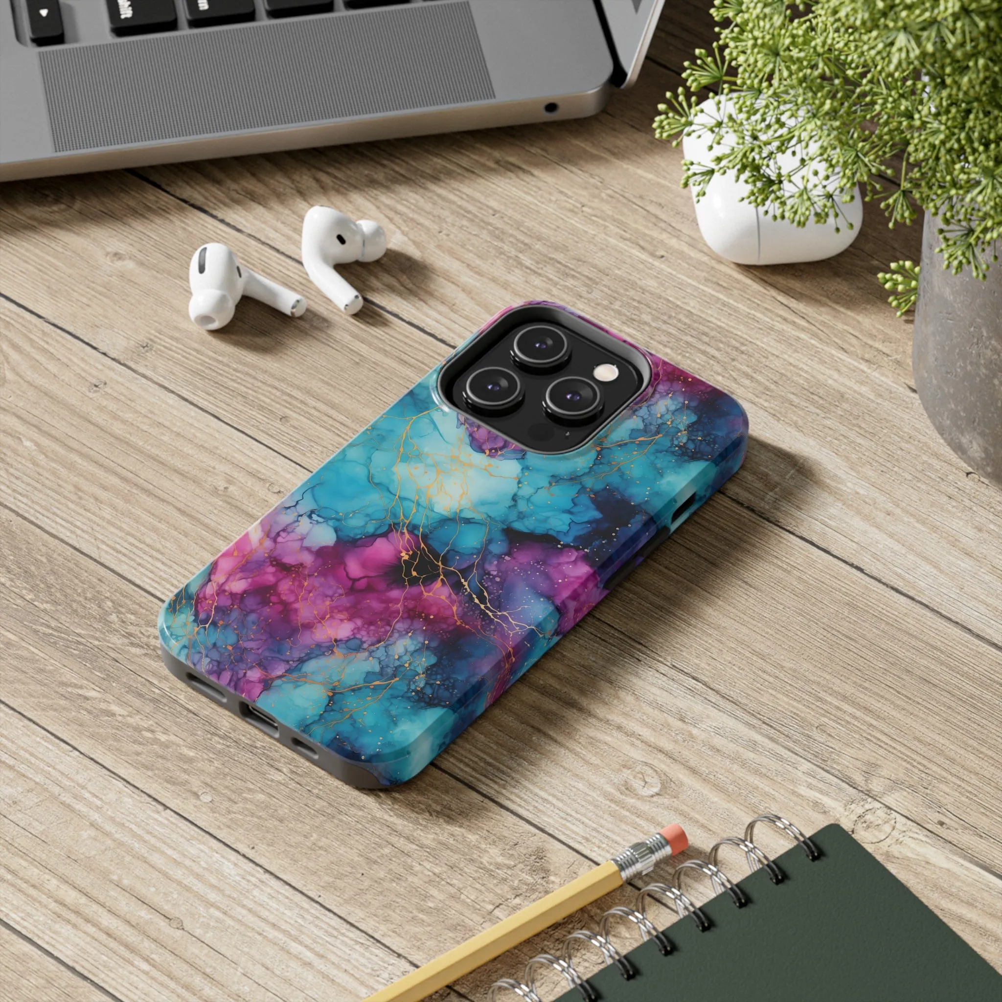 Blue and Purple Alcohol Ink Digital print Design Tough Phone Case compatible with a large variety of iPhone models, Gift, Phone Case