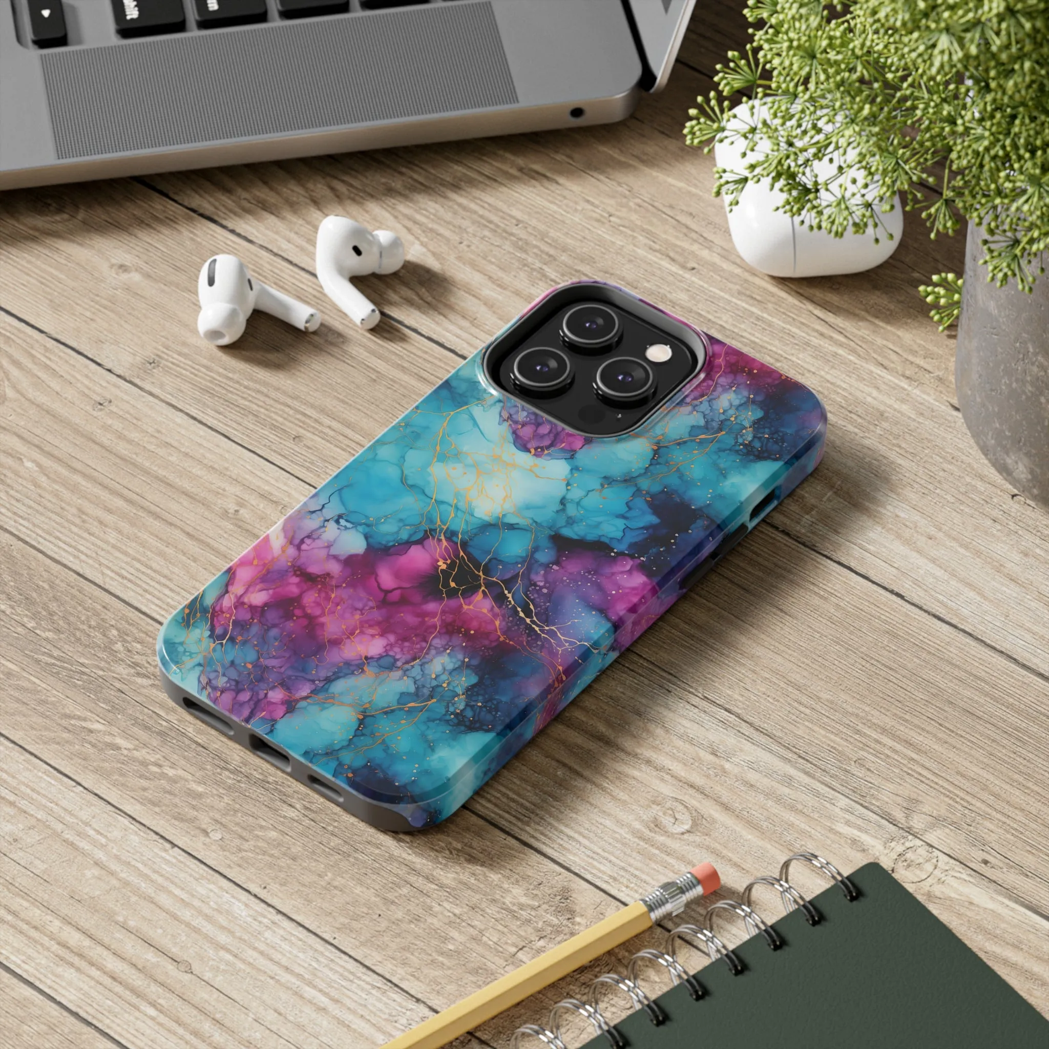 Blue and Purple Alcohol Ink Digital print Design Tough Phone Case compatible with a large variety of iPhone models, Gift, Phone Case