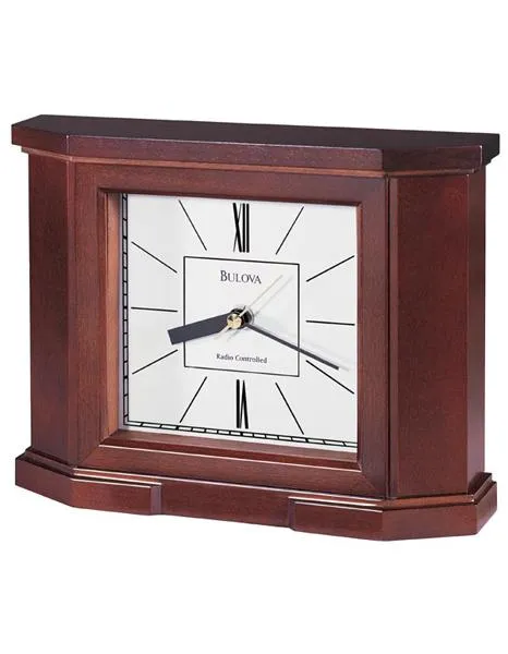 Bulova Altus Radio Controlled Mantel Clock - Mahogany Finish - White Dial