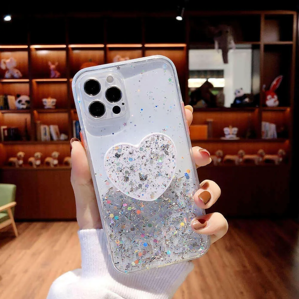 Buy 1 Get 1 Free Sequins Glitter Case with Love Stand for iPhone