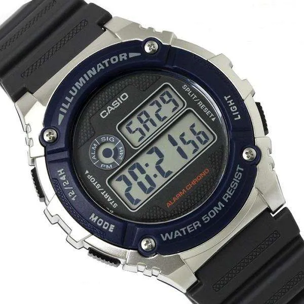 Casio W-216H-2A Black/Blue Resin Strap Watch for Men and Women