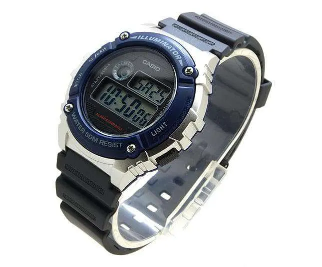 Casio W-216H-2A Black/Blue Resin Strap Watch for Men and Women