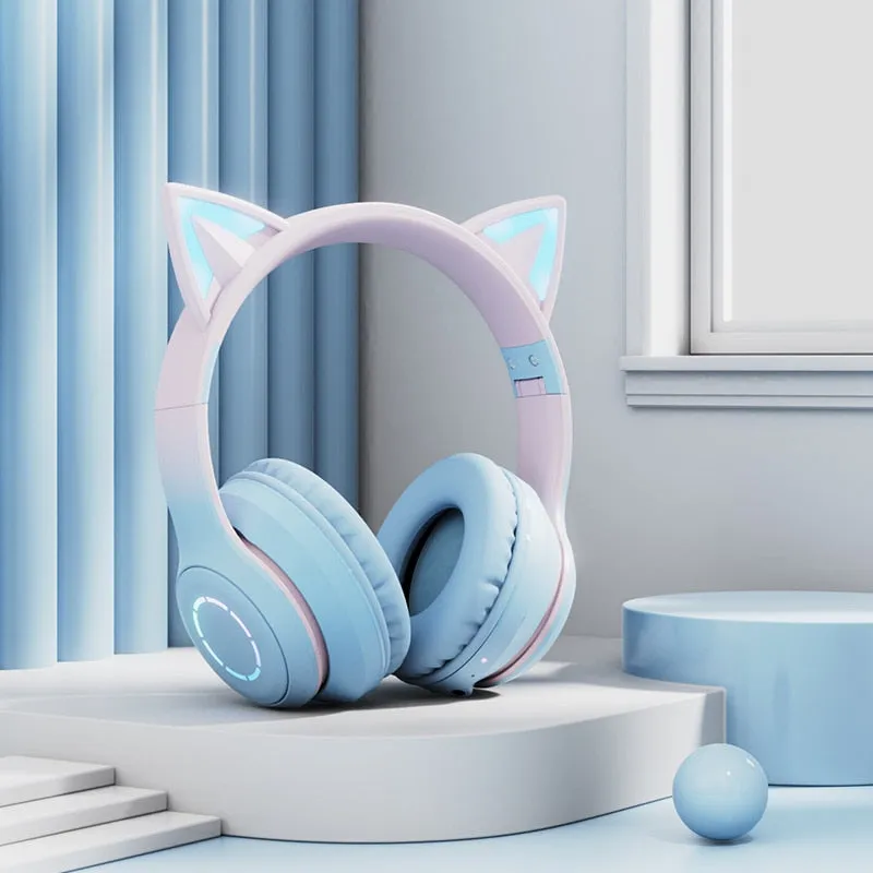 Cat Kids Wireless Bluetooth LED Headphones .5mm Plug