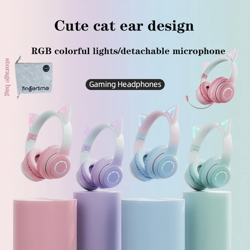 Cat Kids Wireless Bluetooth LED Headphones .5mm Plug