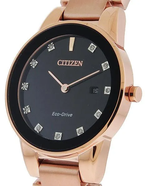 Citizen Eco-Drive Axiom Ladies Diamond Watch - Rose Gold-Tone & Black