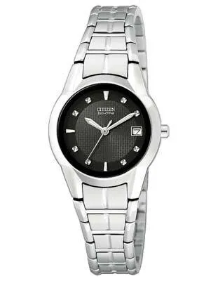 Citizen Ladies Eco-Drive Dress Watch - Stainless - Black Dial - Date