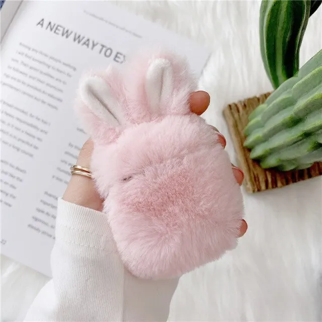 Cute Rabbit Ears Plush AirPods Case