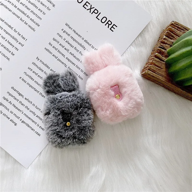 Cute Rabbit Ears Plush AirPods Case