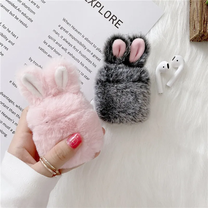 Cute Rabbit Ears Plush AirPods Case