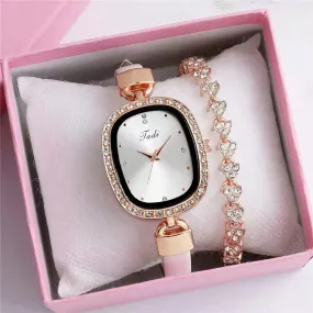 Diamond Thin Belt Watch Set