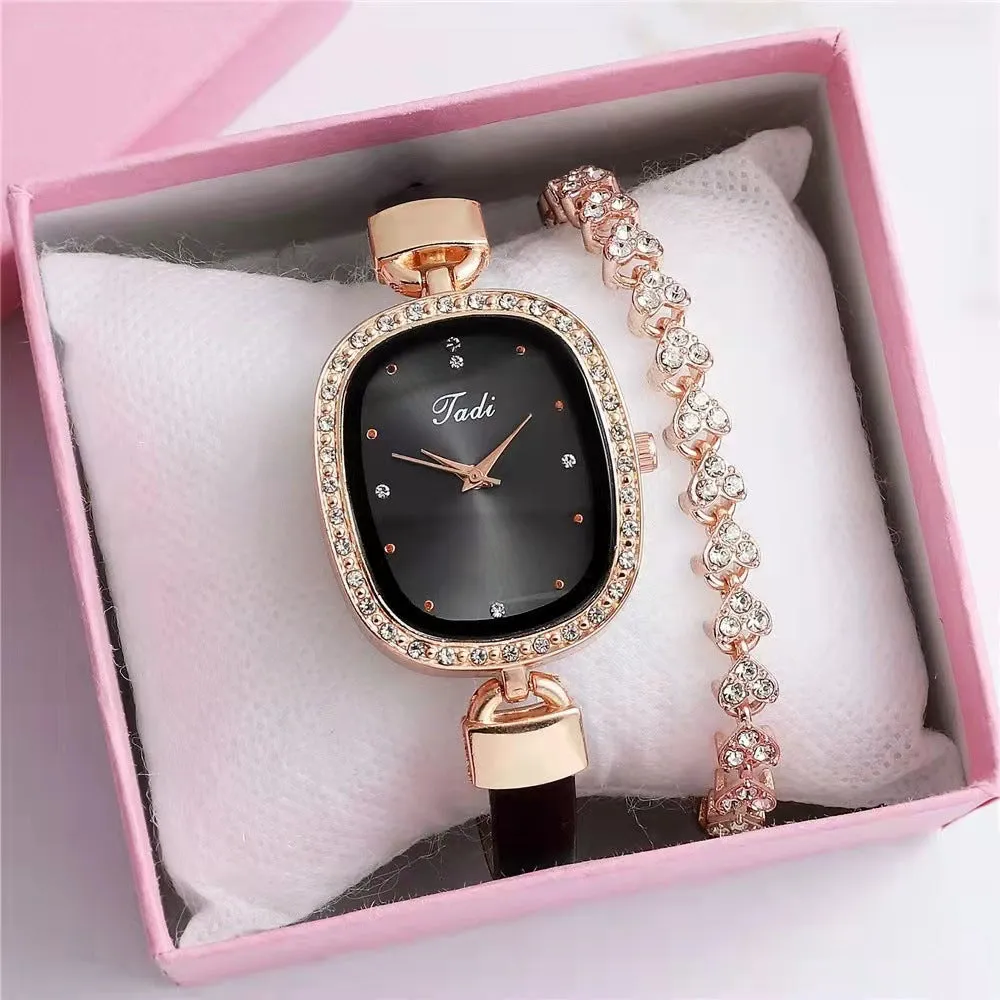 Diamond Thin Belt Watch Set