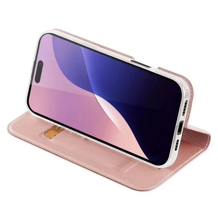 DUX DUCIS Skin Pro Faux Leather Wallet Flip Case for Apple iPhone 16 Pro Max - Rose Gold