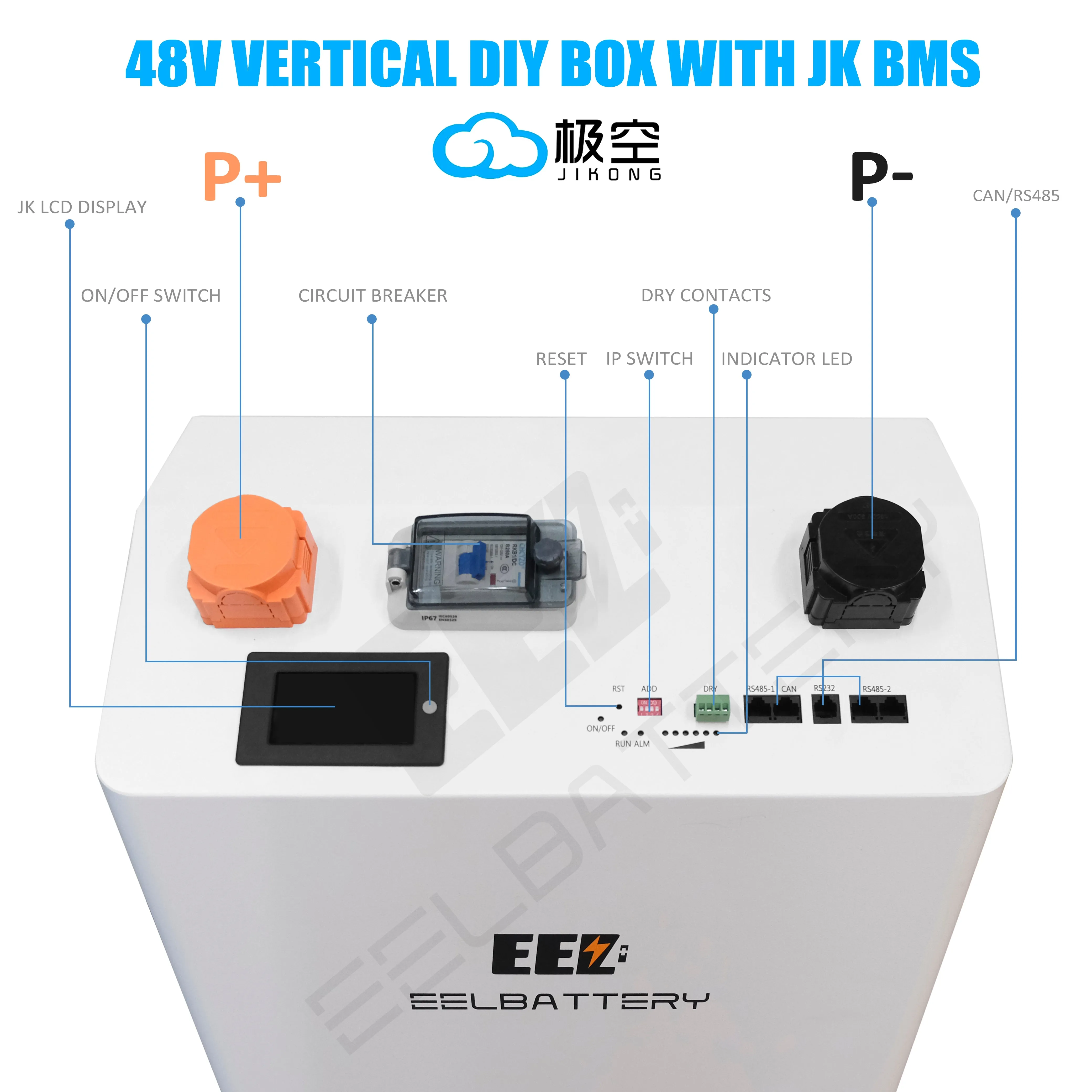 EEL 48V 16S DIY 280 Vertical DIY Battery Box Kits with JK Inverter BMS and Wheels EU Stock Pre-sale