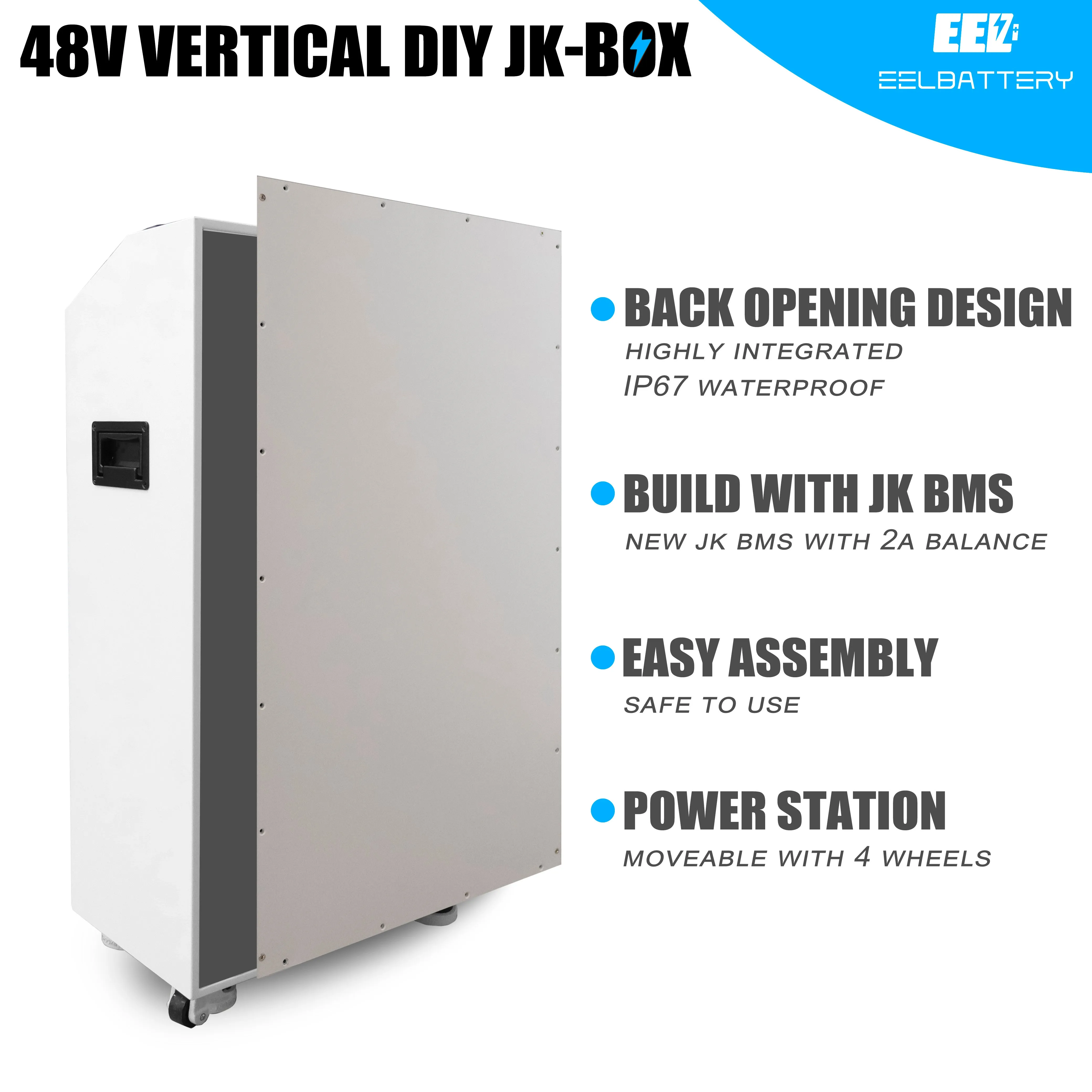 EEL 48V 16S DIY 280 Vertical DIY Battery Box Kits with JK Inverter BMS and Wheels EU Stock Pre-sale