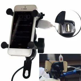 Electric Bicycle Scooter Cell Phone & GPS Mount with USB Charger 5V/2A