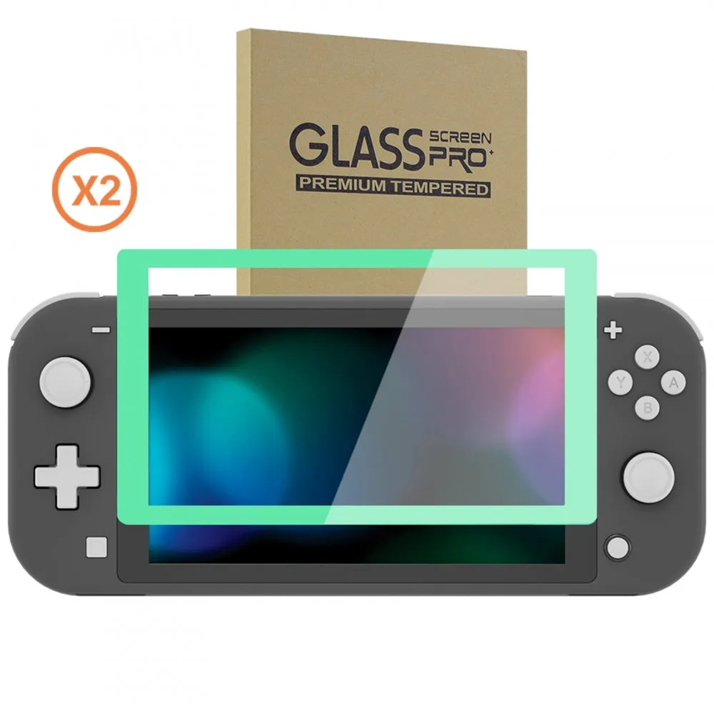 eXtremeRate 2 Pack Mint Green Border Transparent HD Saver Protector Film, Tempered Glass Screen Protector for Nintendo Switch Lite [Anti-Scratch, Anti-Fingerprint, Shatterproof, Bubble-Free] - HL714