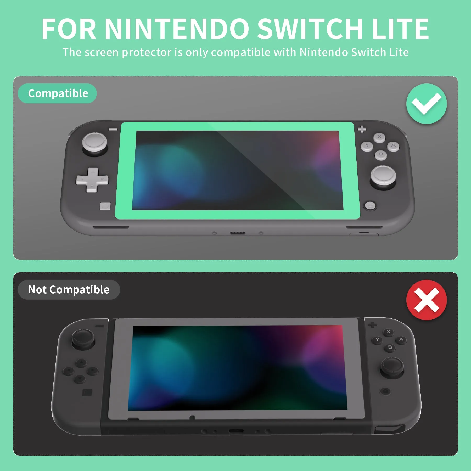 eXtremeRate 2 Pack Mint Green Border Transparent HD Saver Protector Film, Tempered Glass Screen Protector for Nintendo Switch Lite [Anti-Scratch, Anti-Fingerprint, Shatterproof, Bubble-Free] - HL714