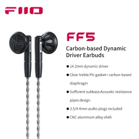 FiiO FF5 Carbon-based 14.2mm Dynamic Driver Earbuds Alumium Shell With 3.5mm/4.4mm MMCX Cable