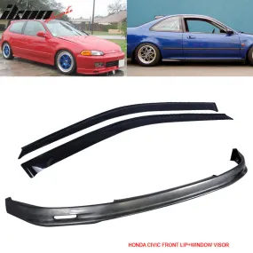 Fits Honda Civic 92-95 EG 2Dr/3Dr Front Bumper Lip   Window Visor