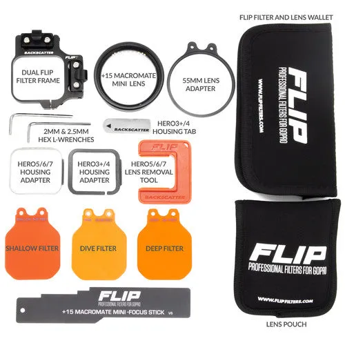 Flip Filters FLIP7 Pro Package with SHALLOW, DIVE & DEEP Filters &  15 MACROMATE MINI Lens for GoPro HERO 7, 6, 5, 4, 3, 3 