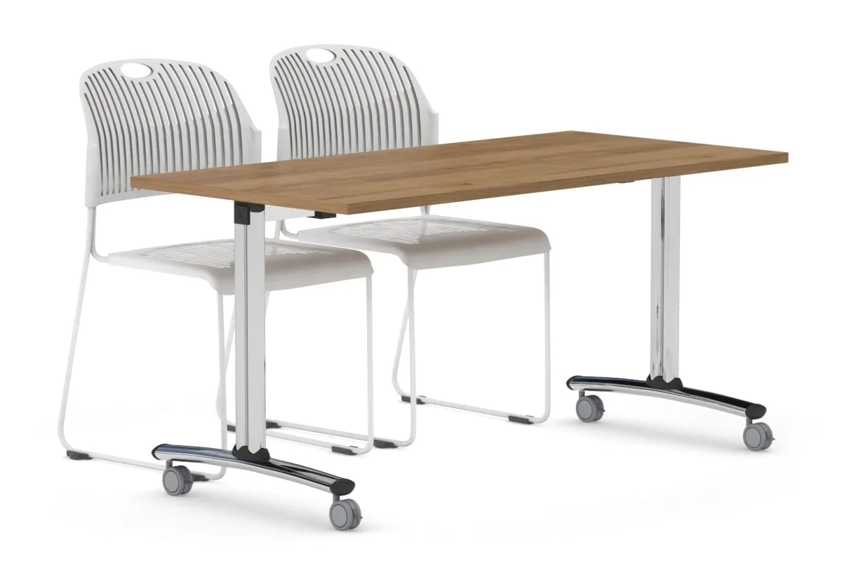 Folding / Flip Top Mobile Meeting Room Table with Wheel Chrome Legs Domino [1800L x 800W]