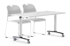 Folding / Flip Top Mobile Meeting Room Table with Wheel Chrome Legs Domino [1800L x 800W]