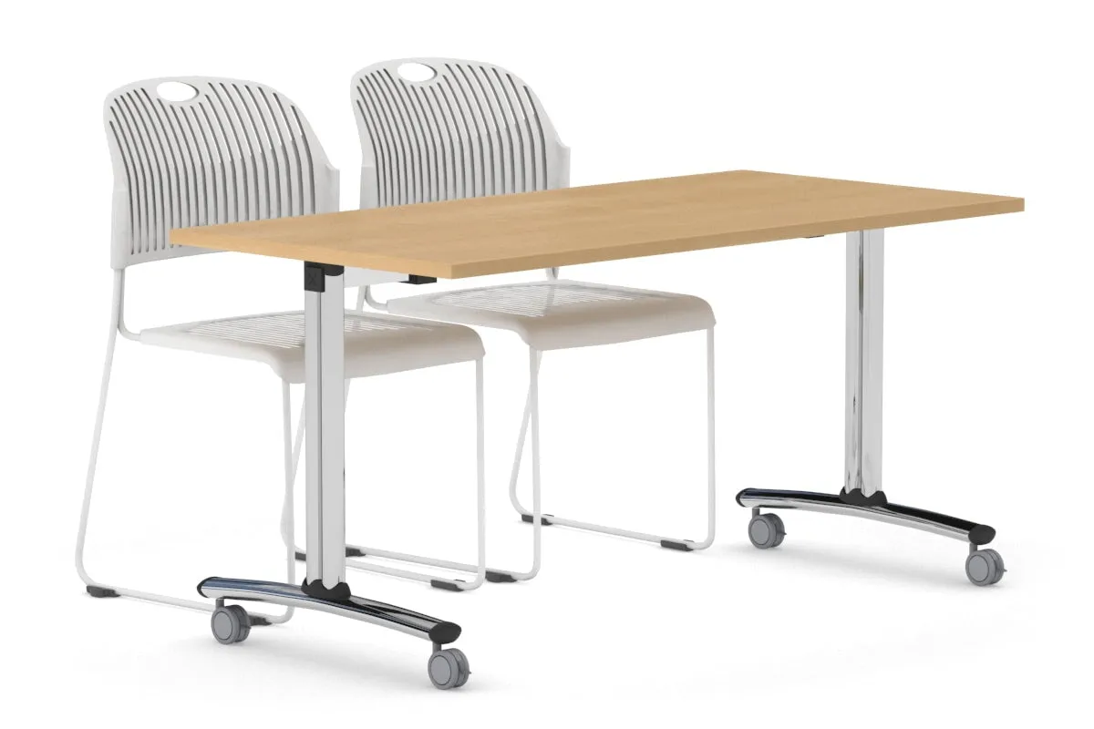 Folding / Flip Top Mobile Meeting Room Table with Wheel Chrome Legs Domino [1800L x 800W]