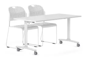 Folding / Flip Top Mobile Meeting Room Table with Wheel Legs Domino [1400L x 800W]