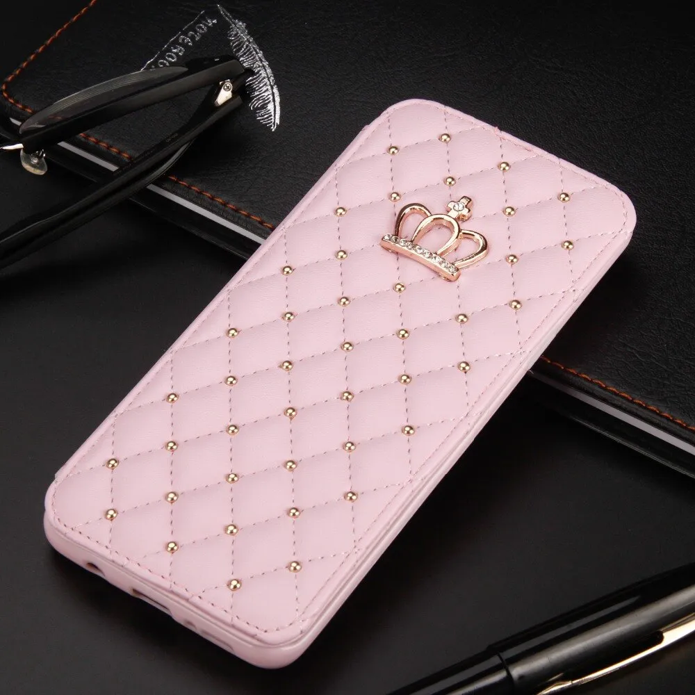 Glitter Crown For Samsung Galaxy S6 S7 Edge S8 S9 S10 Lite Plus Diamond Wallet Leather Case Flip Stand Cover Mobile Phone Bag