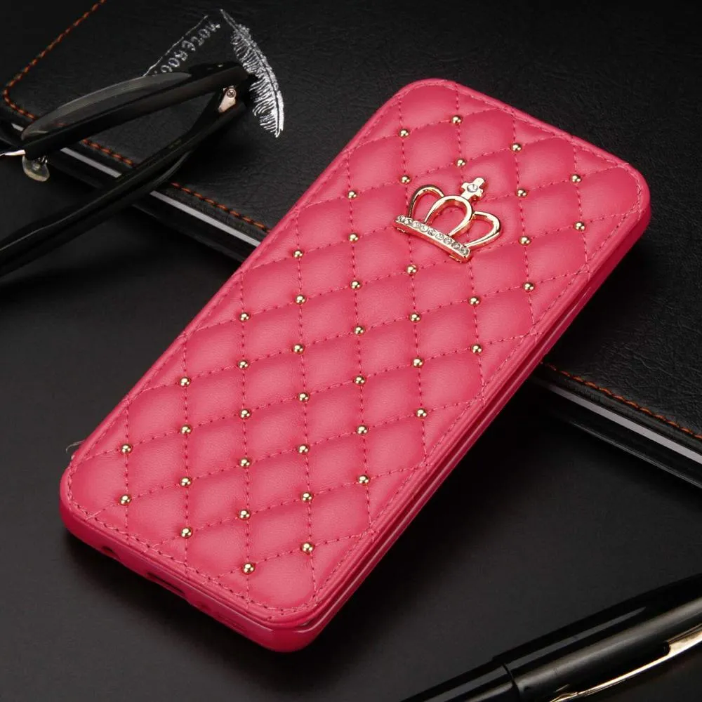 Glitter Crown For Samsung Galaxy S6 S7 Edge S8 S9 S10 Lite Plus Diamond Wallet Leather Case Flip Stand Cover Mobile Phone Bag