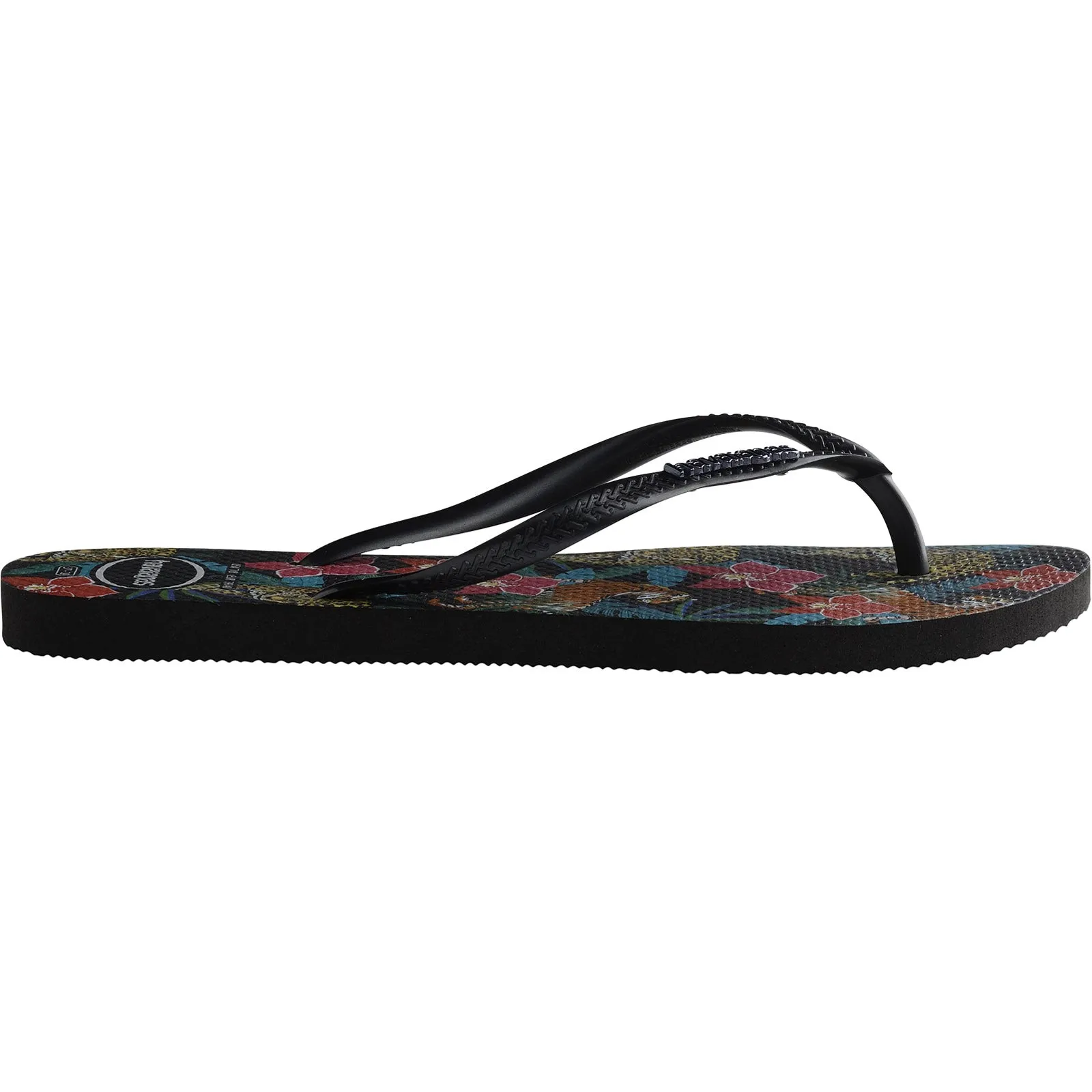 Havaianas Slim Tropical Flip Flops - Black/Grey Metallic - 8 UK