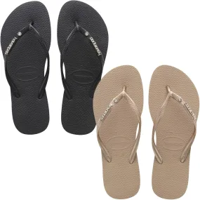 Havaianas Womens Slim Metal & Crystal Flip Flops