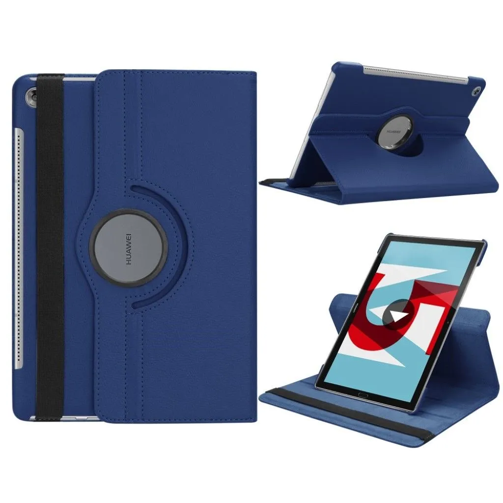 Huawei MediaPad M5 10 litchi grain leather flip case - Dark Blue