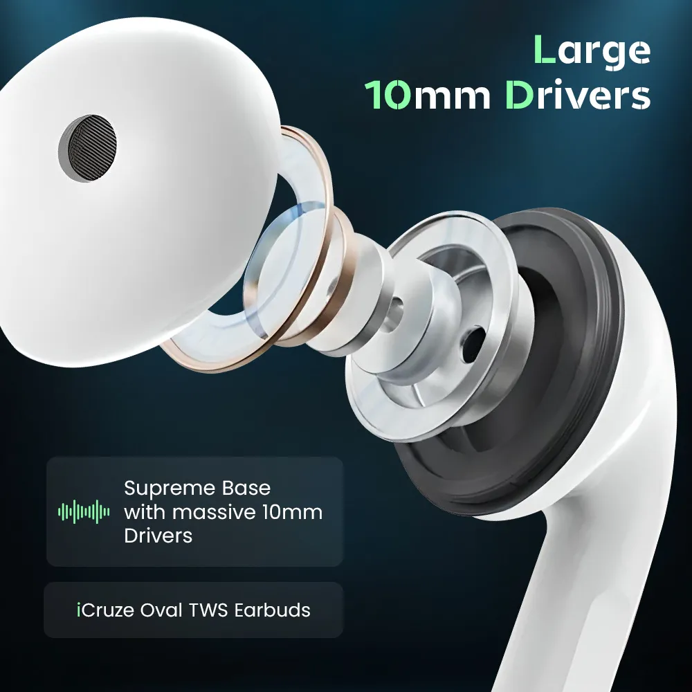 iCruze Oval TWS Earbuds (White)